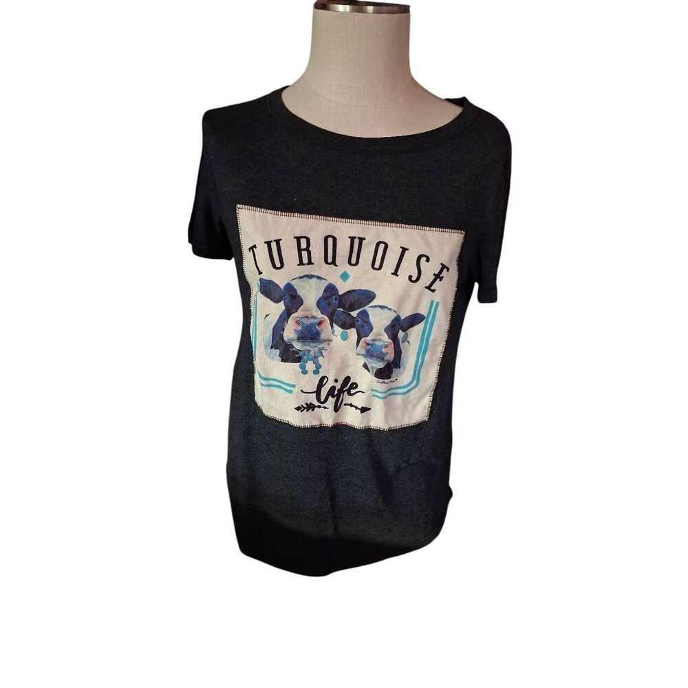 Southern grace turquoise life cow tee  small